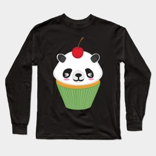 Kawaii Cute Panda Bear Animal Cupcake Kids Lover Long Sleeve T-Shirt
